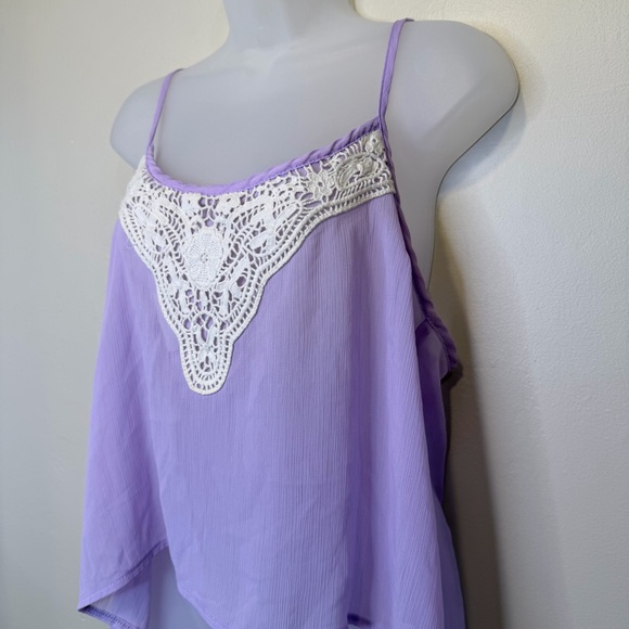 Charlotte Russe | Lilac Camisole Crochet Lace Spaghetti Strap Cami Tank Top - Picture 5 of 10